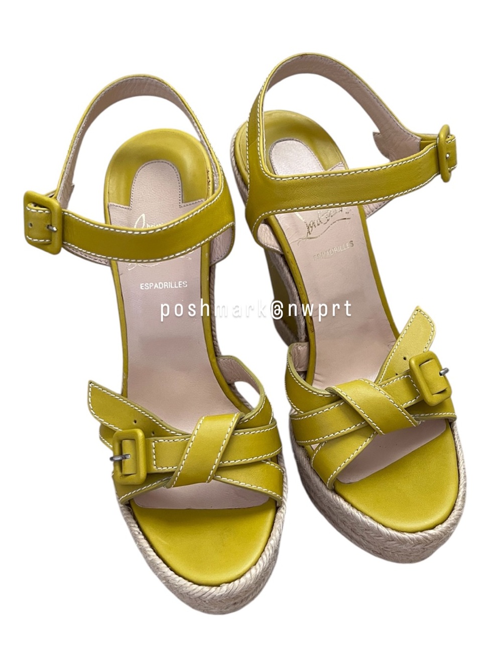 Christian Louboutin Zero Problem 140 Calf Rope Yellow Espadrilles Wedges Jute 38 - Picture 3 of 11